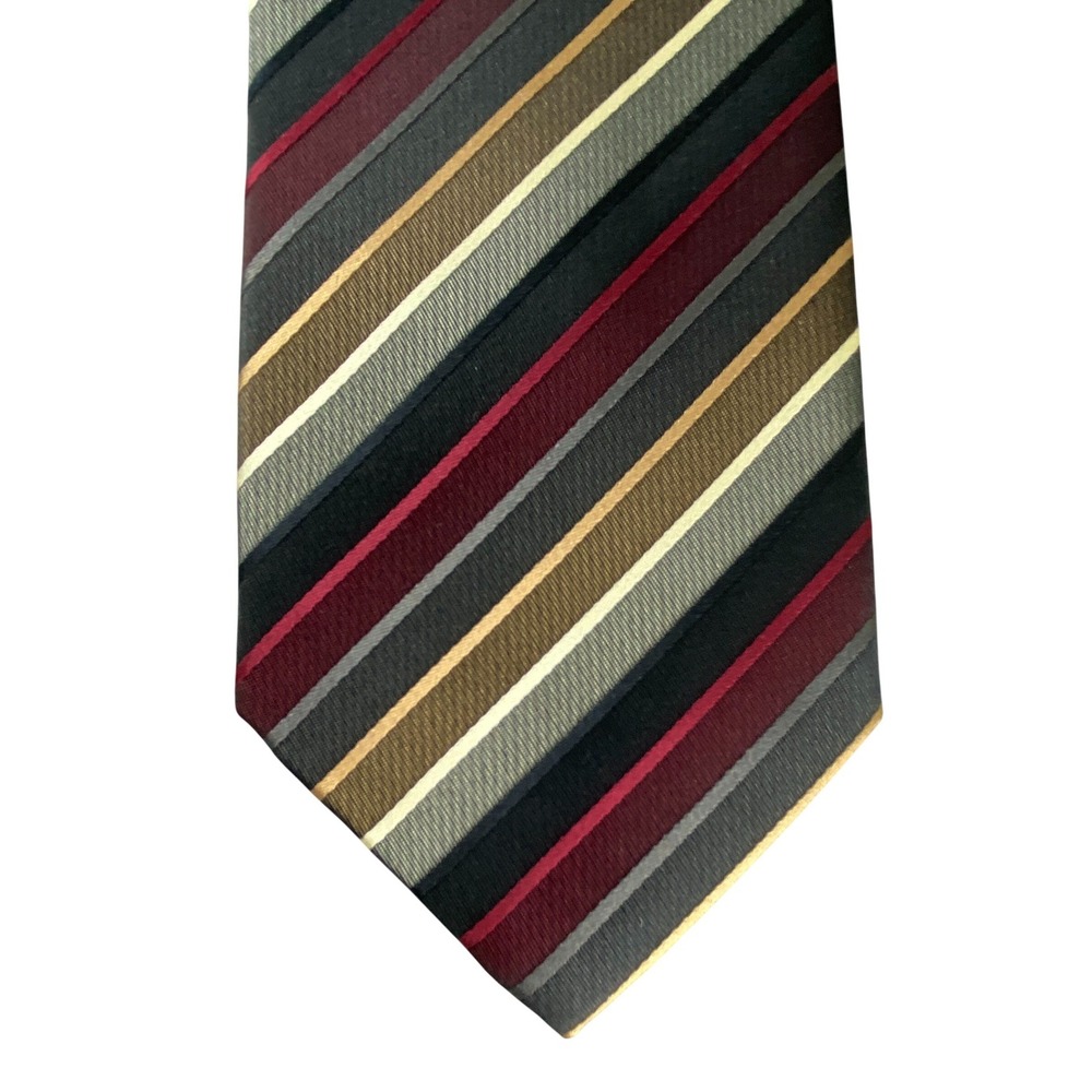 Bill Bill Blass Mens Silk Tie Burgundy Gray Brown Gold Regimental Stripe 58x4